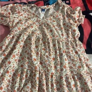 Old Navy Asymmetrical Dress with Orange Floral Pattern